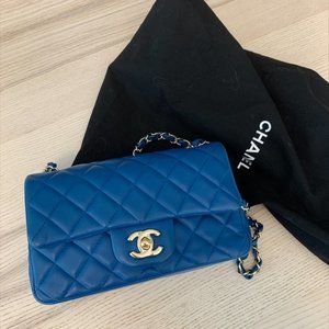 Chanel Classic Mini Flap Bag Blue Lambskin